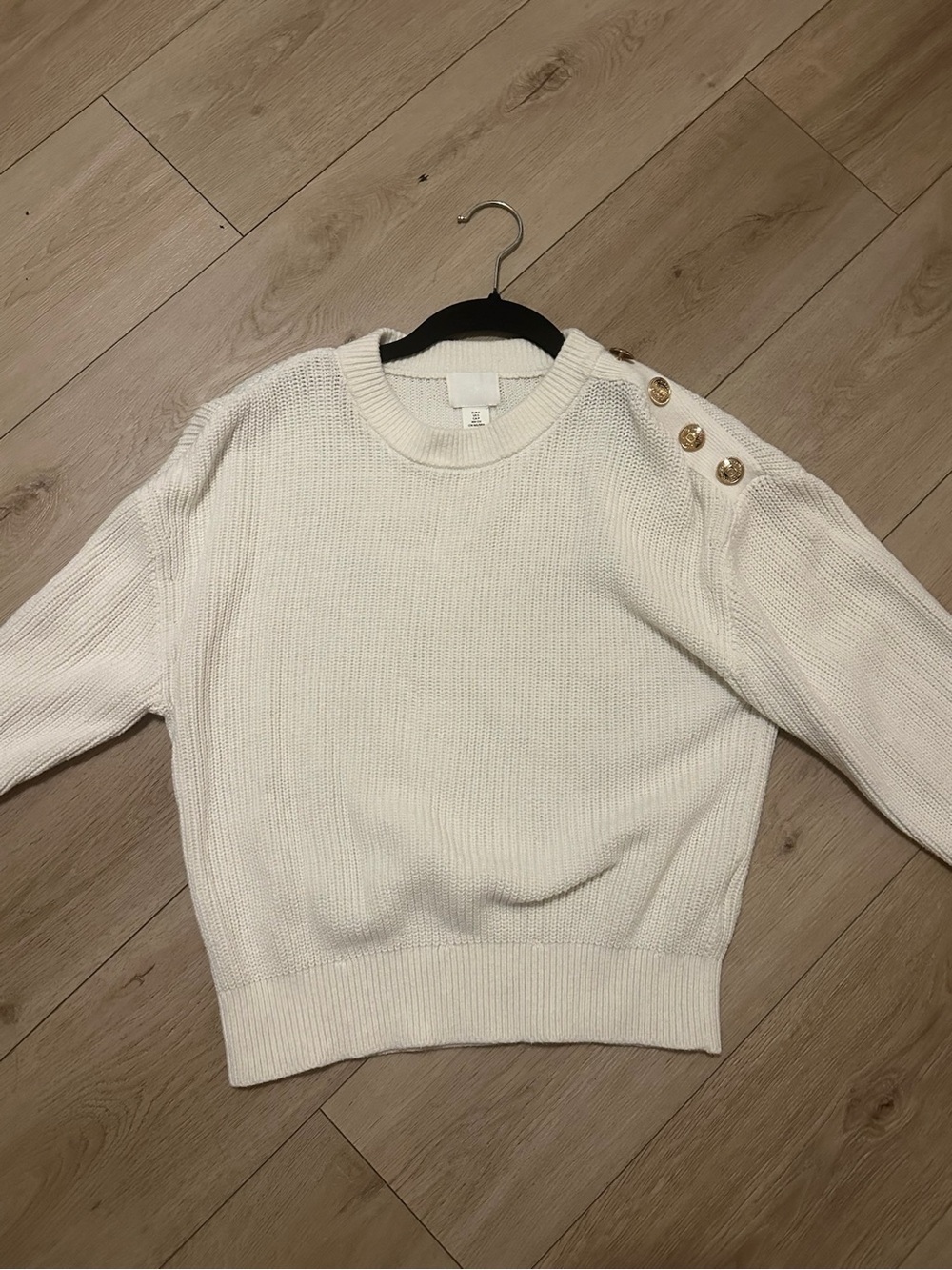 H&M Cream Crewneck Sweater with Gold Shoulder Buttons